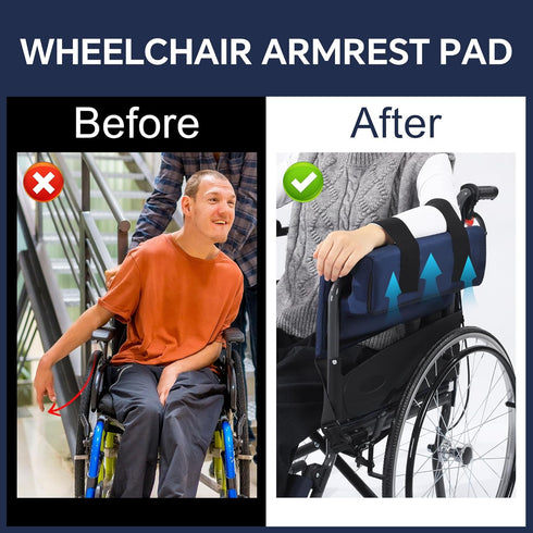 ROYALAY Wheelchair Armrest Pads, Lateral Support Anti-Rollover for Wheelchair with Adjustable Strap, High-Density Foam