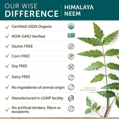 Himalaya Organic Neem Herbal Skin Supplement, 600 mg, 60 Plant-Based Caplets, Mild Acne Support
