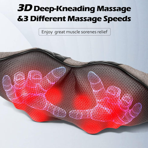 Shiatsu Electric Neck Back Massager Pillow with Heat, 3D Kneading for Pain Relief in Car, Office, Home
