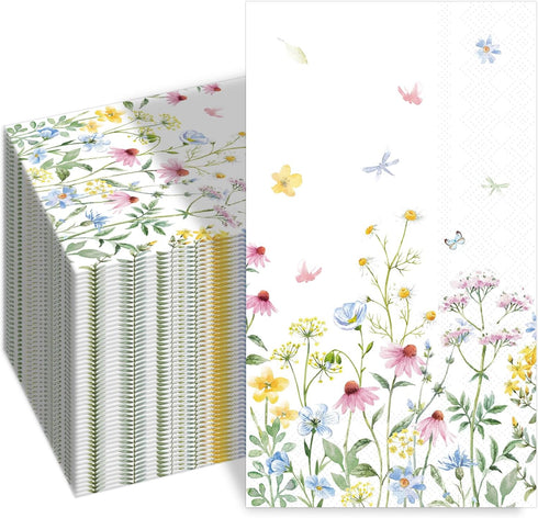 SMUAENSS 100 Pcs Floral Paper Napkins Guest Towels disposable Bathroom Napkins - 3-Ply