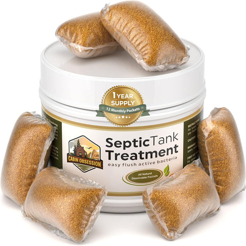 Septic Tank Treatment - 1 Year Supply of Dissolvable Easy Flush Live Bacteria Packets, 12 Count