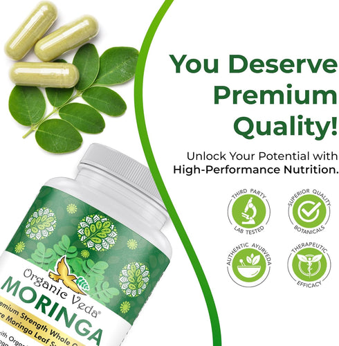 Organic Veda Moringa Leaf Powder Capsules, 1000mg, 360 Count - Pure Natural Moringa Oleifera Dietary Supplement -