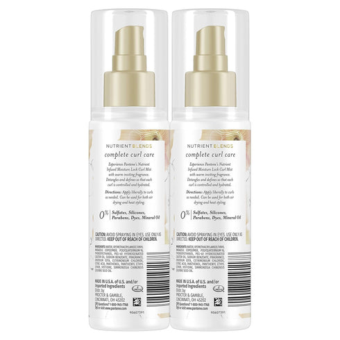 Pantene Heat Protectant Spray - Jojoba Oil Curl Mist for Curly Hair, Nutrient Blends, Sulfate Free, 3.2 fl oz Twin Pack