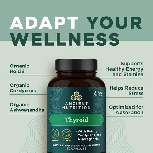 Ancient Nutrition Thyroid Support Supplement with Ashwaghanda, 60ct Thyroid Capsules, Gluten Free, Paleo, Keto