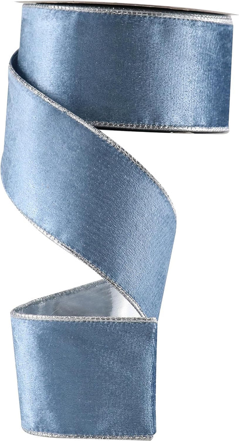 Dusty Blue Velvet Wired Ribbon, 2.5" x 10 Yards, Blue Christmas Wired Ribbon for Wreaths, Crafts, Gift Wrapping