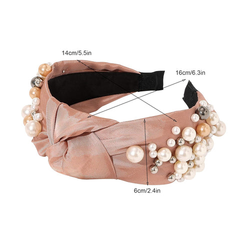 Ivyu Knotted Pearl Headbands, Fashion Hair Accessories for Women, No Slip Cute Top Knot Gift for Girls, Black Pink Gold