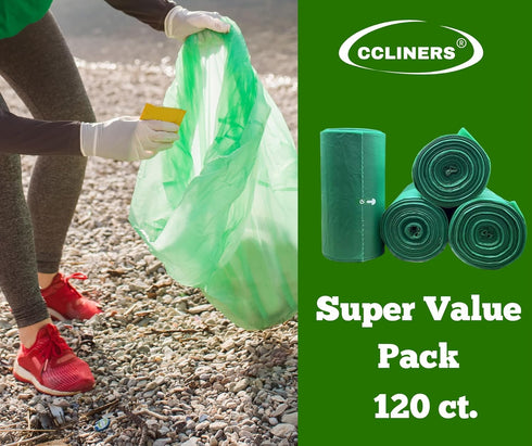120 Count 13 Gallon Eco-friendly Trash Bags, Medium Green Garbage Bags, Portable Camping Toilet Bags