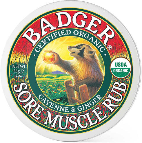 Badger Sore Muscle Rub, Organic Warming Balm with Cayenne Pepper and Ginger, 2 oz