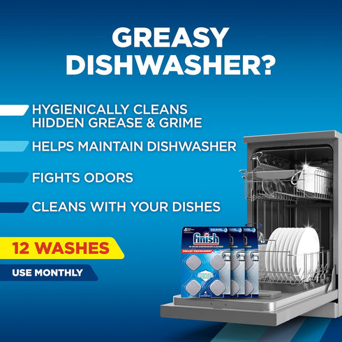 Finish Dishwasher Cleaner Tablets, 12 Count - Deep Cleans Grease & Grime, Fights Odors, 12 Month Supply