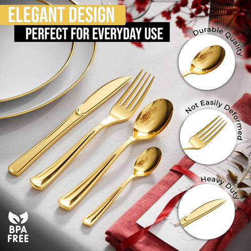 120 Pack Heavy Duty Gold Plastic Tea Spoons - Disposable Silverware for Catering, Parties, Weddings