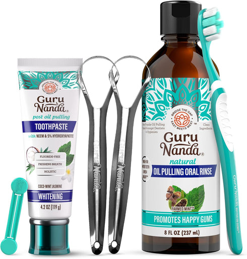 GuruNanda Daily Oral Care Bundle Hydroxyapatite Toothpaste & Coconut Oil Pulling Mouthwash