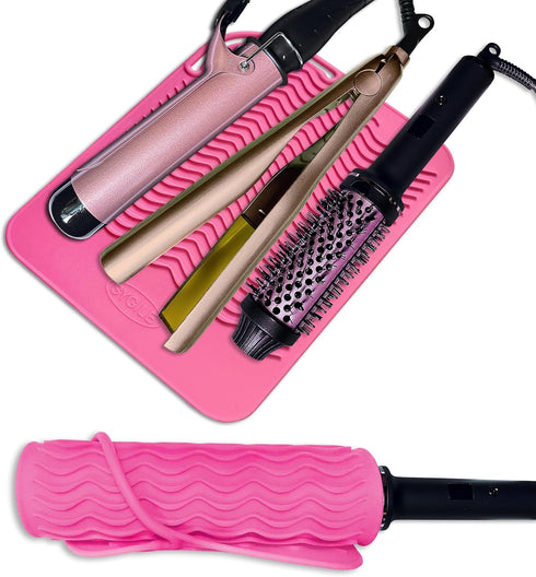 Large Size 11" X 7.5" Heat Resistant Silicone Travel Mat - Anti-Heat Pad for Hair Styling Tools, Baby Pink