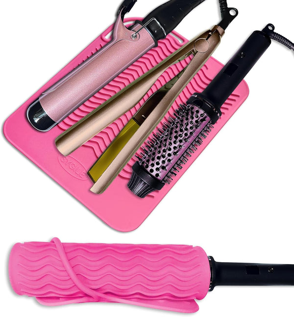 Large Size 11" X 7.5" Heat Resistant Silicone Travel Mat - Anti-Heat Pad for Hair Styling Tools, Baby Pink