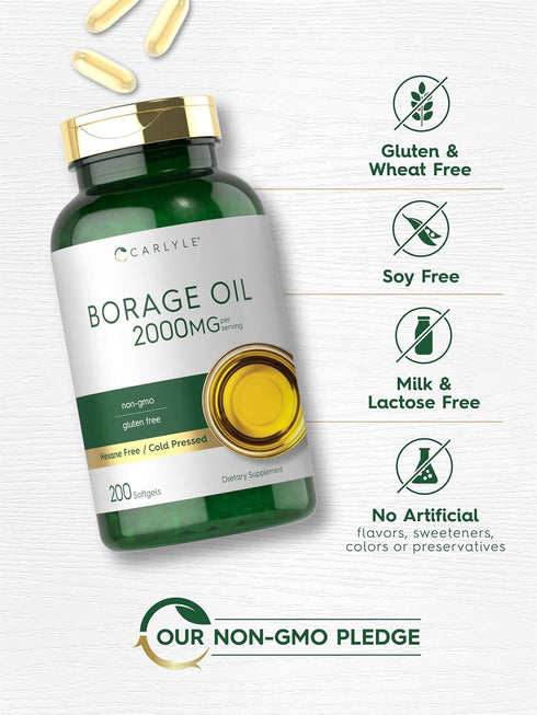 Carlyle Borage Oil Capsules, 2000mg, 200 Softgels, Cold Pressed Seed Oil Supplement
