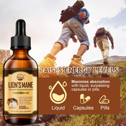 Lions Mane Supplement, Liquid Mushroom Extract Drops, 8 Mushrooms Complex for Immune System, Memory & Focus Boost, 2 Fl