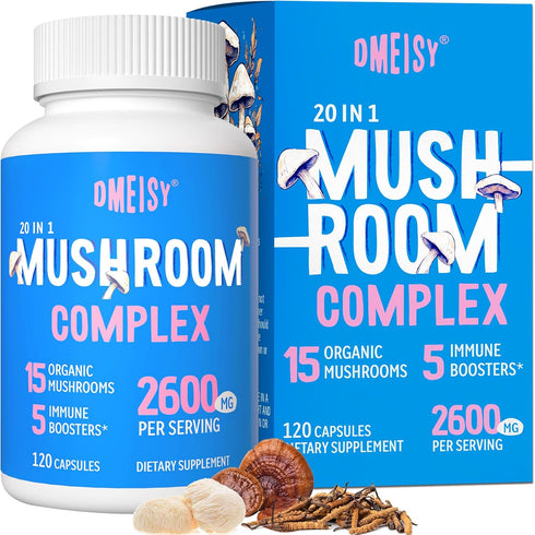Mushroom Supplement 2600mg, 20-IN-1 Complex - Organic Mushrooms for Natural Energy, Immunity, Memory, Focus & Longevity