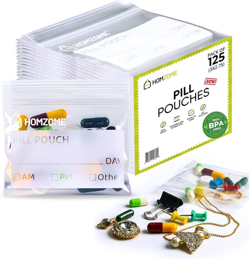 Homzome Pill Bags 6 mil -Pack of 125- BPA Free 3x2.75 inches Reusable