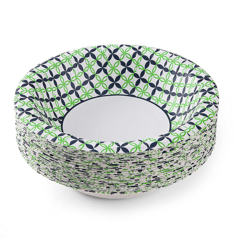 Glad Round Disposable Paper Bowls, 16 oz, 40 Count, Soak Proof, Cut-Resistant, Microwaveable, Blue and Green Daisies