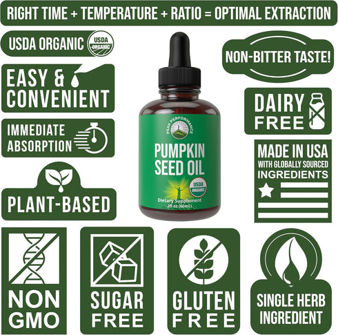 Pumpkin Seed Oil. USDA Organic Vegan Liquid Drops Extract for Women and Men. Supplement for Hair Growth, Skin Health