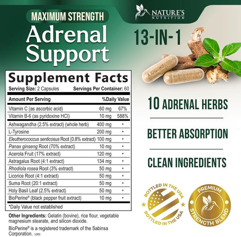 Adrenal Support Supplements Cortex Complex, Best Energy Supplement, Supports Cortisol Health & Energy Levels, 120