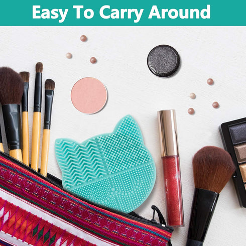 TailaiMei 2 in 1 Makeup Brush Cleaning Mat with Drying Holder, Portable Silicon Cat Shaped Cleaner Pad, Cosmetic