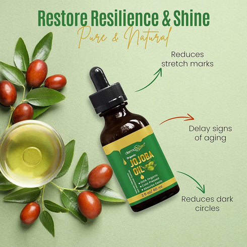Jojoba Oil - 100% Organic & Cold Pressed, Anti-Aging Moisturizing Treatment for Face, Hair, Skin & Nails (2 FL OZ)