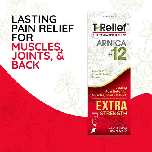 MediNatura T-Relief Extra Strength Gel, Arnica +12 Natural Relieving Actives for Back Pain, 3 oz.