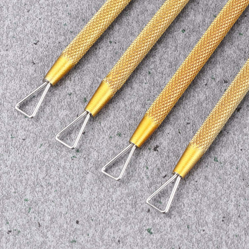 KALLORY Metal Cuticle Pusher Set, Stainless Triangle Nail Scraper Gel Polish Remover Tool (4 Pcs, Silver)