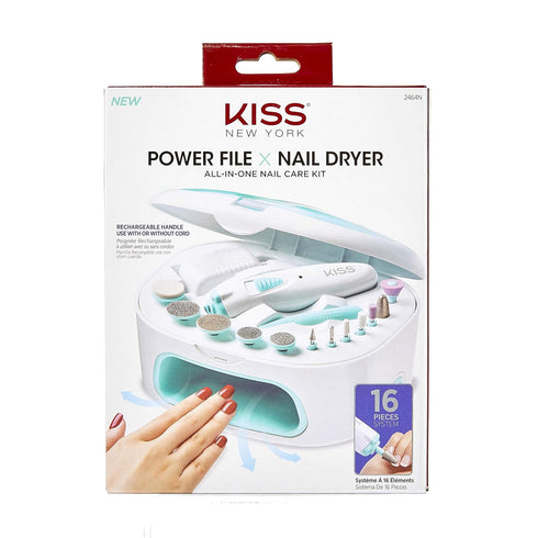 KISS Power File X Nail Dryer All-in-One Kit, Cordless Rechargeable Handle with 12 Attachments and Storage Case