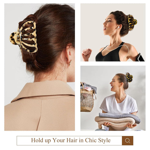 Shinowa Hair Clips, 2-Pack - Bohemian Tortoise Shell Hair Claw Clips for Thick Hair, Accessories for Women and Girls