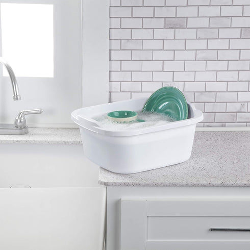 Tribello Plastic Wash Tub Dishpan, 12 Quarts Heavy Duty Basin for Soaking Feet, Laundry, and Storage Cleaning