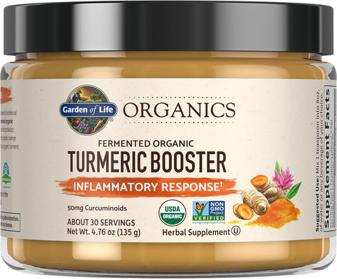Garden of Life Organics Turmeric Booster Powder - 30 Servings, 50mg Curcumin (95% Curcuminoids), Probiotics, Organic,