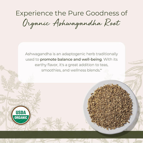 Starwest Botanicals Organic Ashwagandha Root for Tea, Capsules, & Herbal Blends, 4 oz Pouch