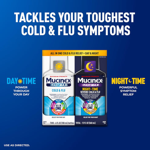 Over-The-Counter Pack (2 6 Oz) Mucinex Fast-Max Cold and Flu & Nightshift Medicine for Adults, Medication Combo
