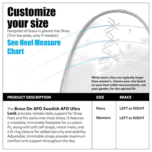 AFO Drop Foot Brace - Swedish Ultra Lock Lightweight Brace for Walking, Drop Foot, Men, Left