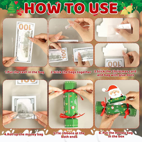 Sereliy 4PCS Set, Candy Christmas Money Holder Box for Cash Gift Pull, Surprise Gifts Box for Money Christmas DIY Funny