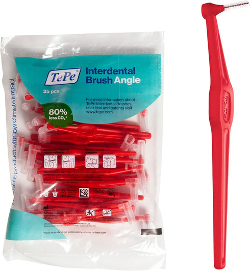 TEPE Interdental Brush Angle, Angled Dental Brush for Teeth Cleaning, Pack of 25, 0.5 mm, Red