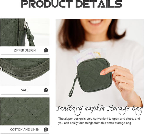 VALICLUD Portable Menstrual Pad Pouch Green Multipurpose Sanitary Towel Storage Bag Small Travel Change Organizer