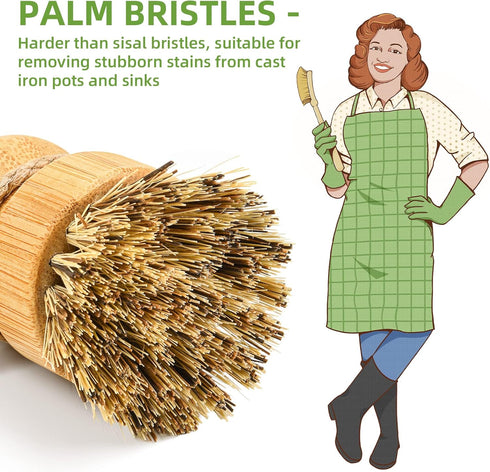 Set Set 3 SUBEKYU Bamboo Dish Scrub Brushes, Kitchen Wooden Cleaning Scrubbers for Washing Cast Iron Pans/Pots