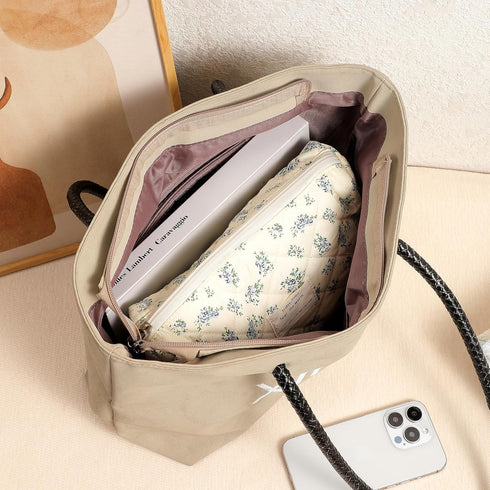 Quilted Cotton Makeup Bag, 2Pcs Coquette Cosmetic Bag, Large Soft Floral Travel Toiletry Bag for Women