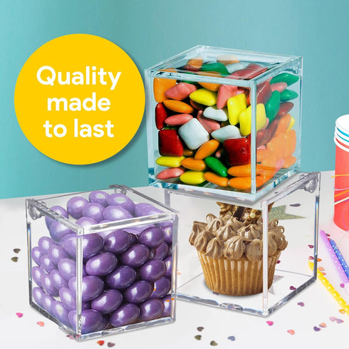 Hammont Clear Acrylic Box with Hinged Lid, Small Plastic Organizer for Office, Makeup, Crafts, 3"x3"x3", 4 Pack