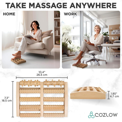 Wooden Foot Massager, Deep Tissue Roller for Plantar Fasciitis Pain Relief, Reflexology Massage Tool for Men & Women