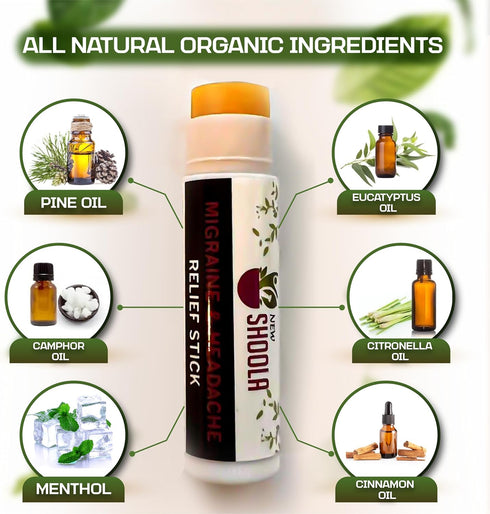 Migraine Relief Essential Oil Roll Stick, Organic Herbal Balm for Headache & Neck Tension