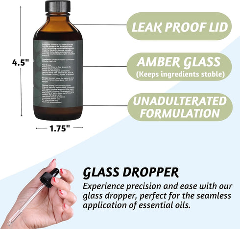Folkulture Eucalyptus Essential Oil 4 Fl Oz - 100% Pure, Natural and Undiluted with Glass Dropper
