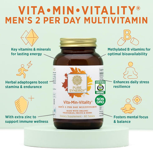 PURE SYNERGY Vita·Min·Vitality | Natural Multivitamin for Men | Organic Whole Foods | Energy, Stress, Immune Support