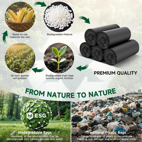 heihaily 1.6 Compostable Trash Bag Gallon - Black Unscented Strong Thick Tiny Garbage Bags Tear Resistant & Odor