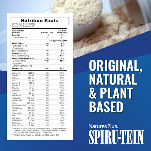 SPIRU-TEIN Shake - NaturesPlus Banana Flavor, 2.4 lbs, Plant Based Meal Replacement, 32 Servings