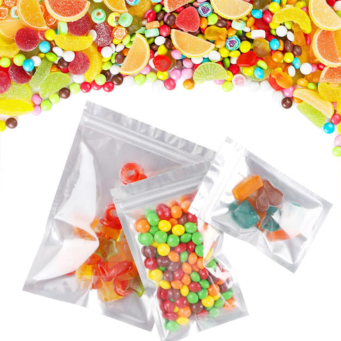 100 Pack Resealable Mylar Bags 4 x 6 Inch Smell Proof Foil Pouch Flat Bag with Clear Window in Pink