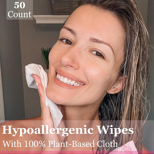 mivida Hypoallergenic Makeup Remover Wipes 2 Pack of 25 Count | Facial Cleansing Make up Remover Face Wipes with Vitamin E | Fragrance Free, Alcohol Free wipes | Total 50 Count