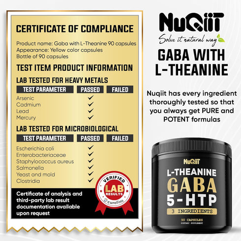90 Capsules 3in1 GABA Supplements 750mg L-Theanine 200mg & 5-HTP - Equivalent to 1000mg - Support Comfortable Mood,